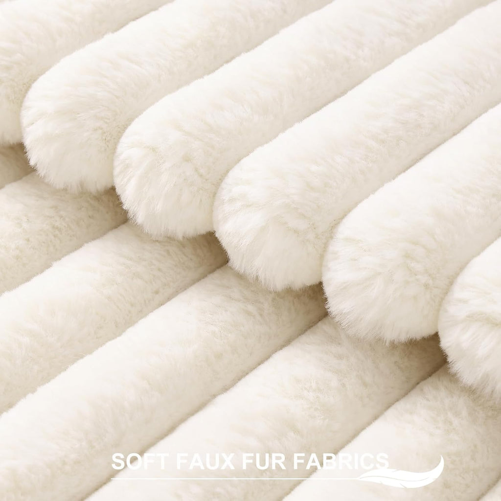 Pallene Faux Fur Plush Fall Throw Pillow Covers 18x18 Set of 2, Luxury Soft Fluffy Striped Decorative Pillow Covers for Sofa