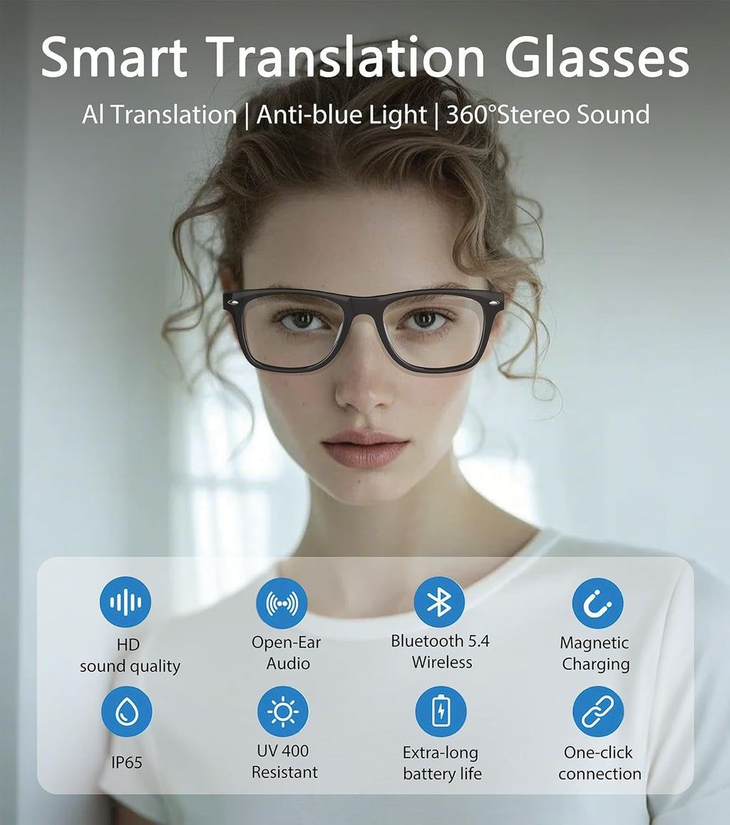 AI Smart Glasses, Bluetooth Glasses for Women Men, Translator Device 116 Languages & Accents