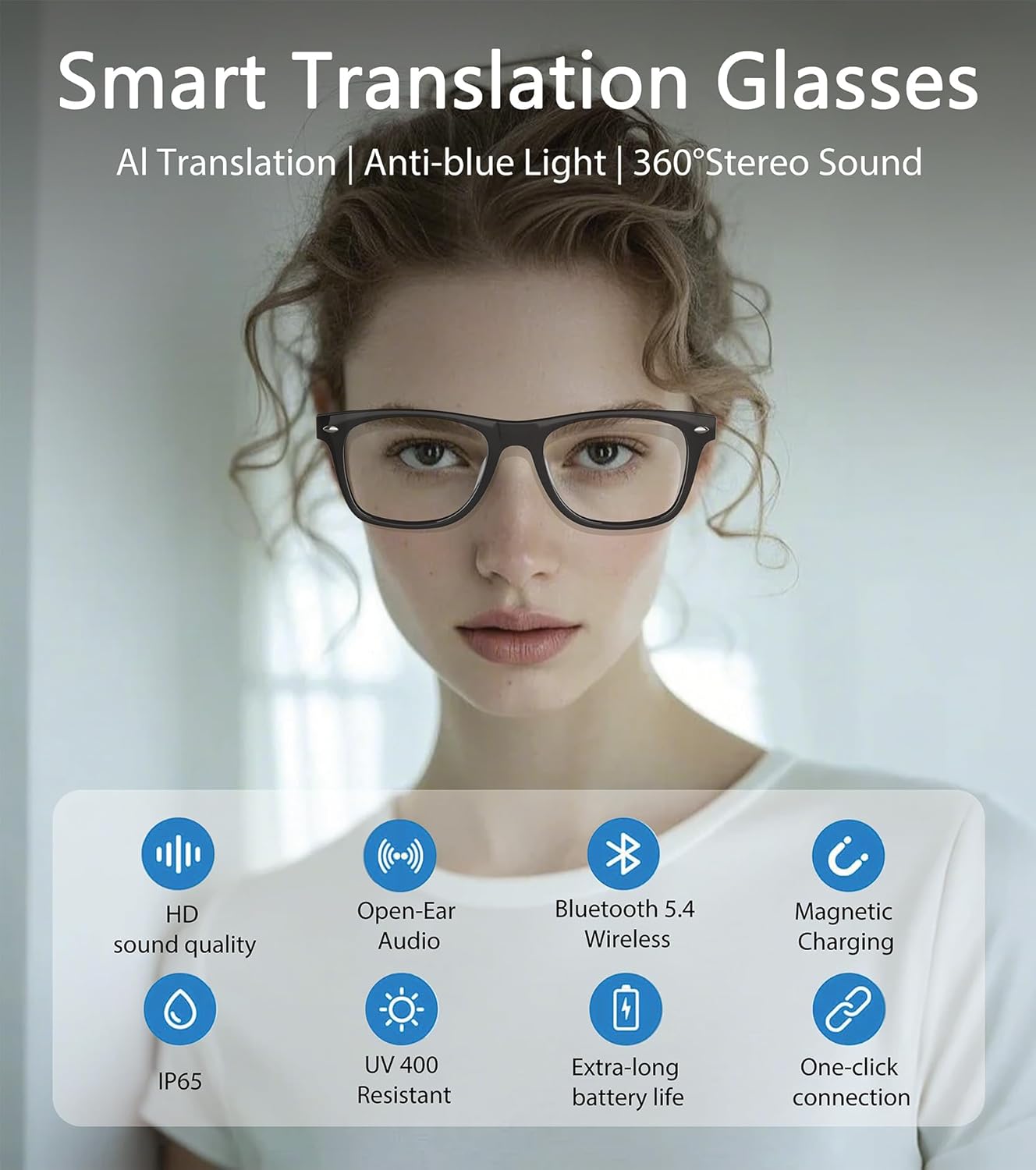 AI Smart Glasses, Bluetooth Glasses for Women Men, Translator Device 116 Languages & Accents