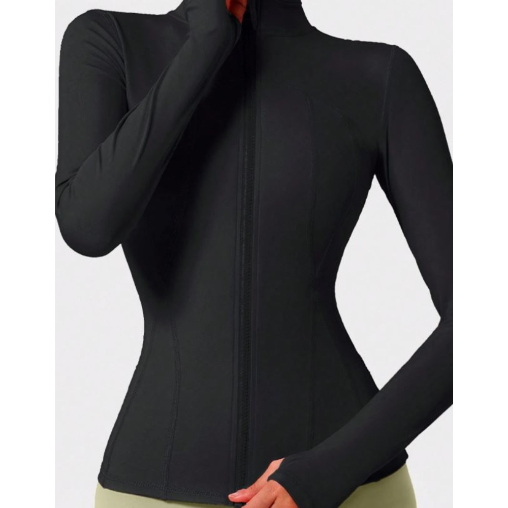 1pc Women Sport Jacket With Thumb Hole, Slim Fit For Running Yoga