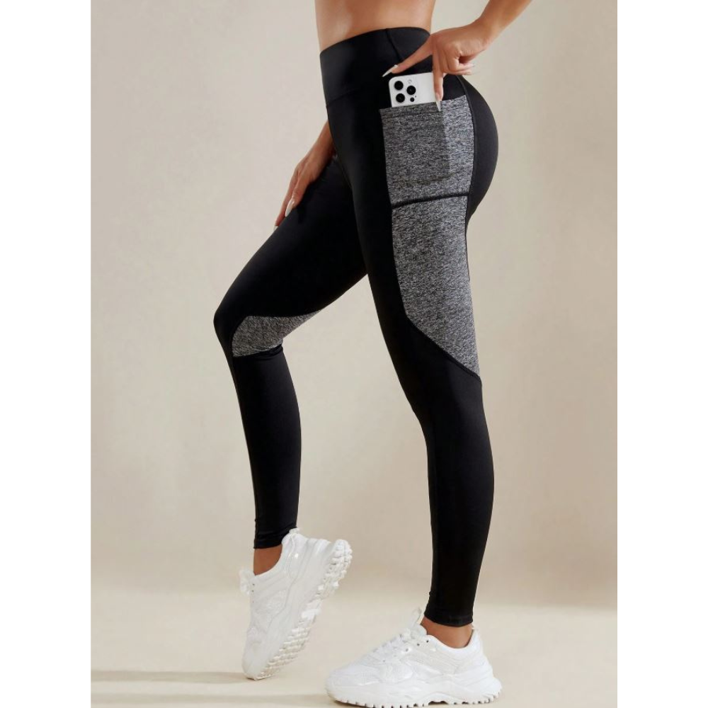 Women High Waist Tummy Control Pockets Contrast Color Yoga Pants Sports Leggings