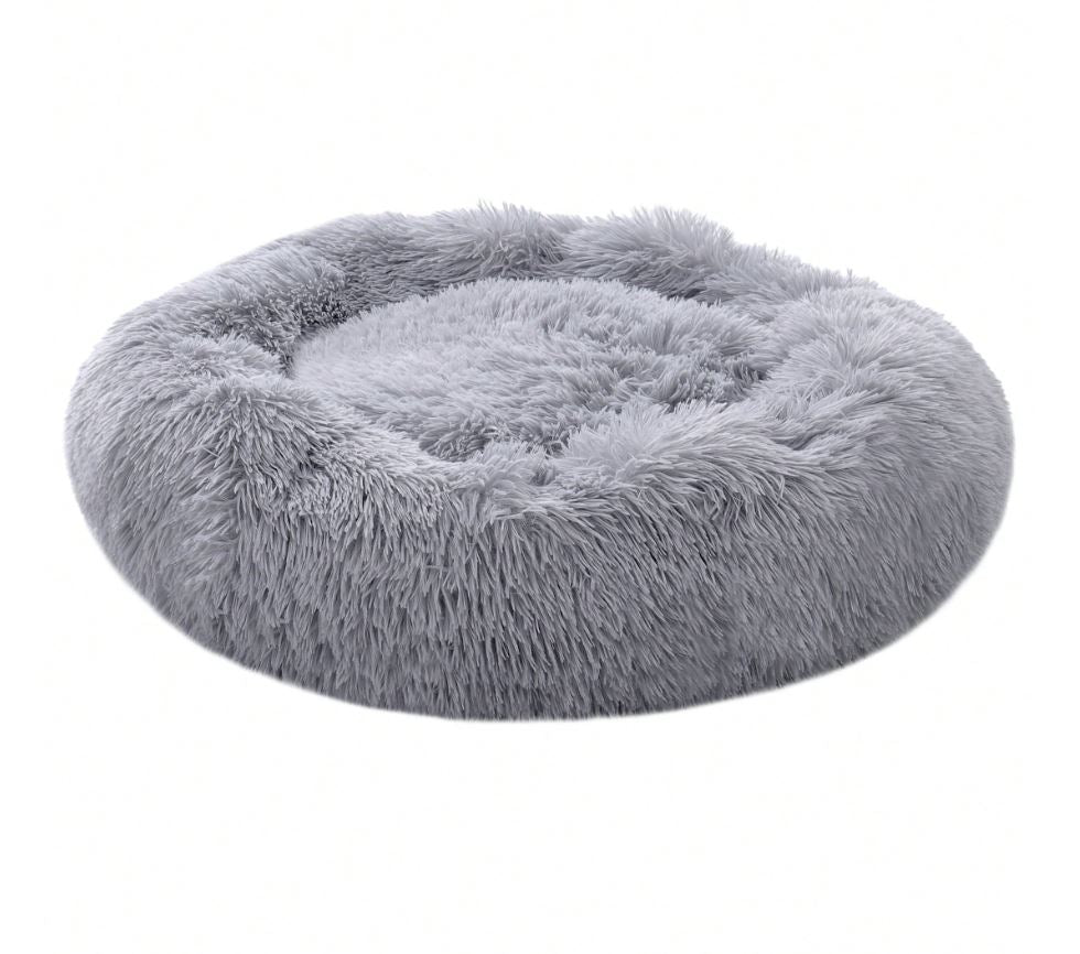 LIVINGANDHOME Living And Home 1 Piece Plush Material Donut Shape Soft Filling Calming Round Dog Cuddler Bed