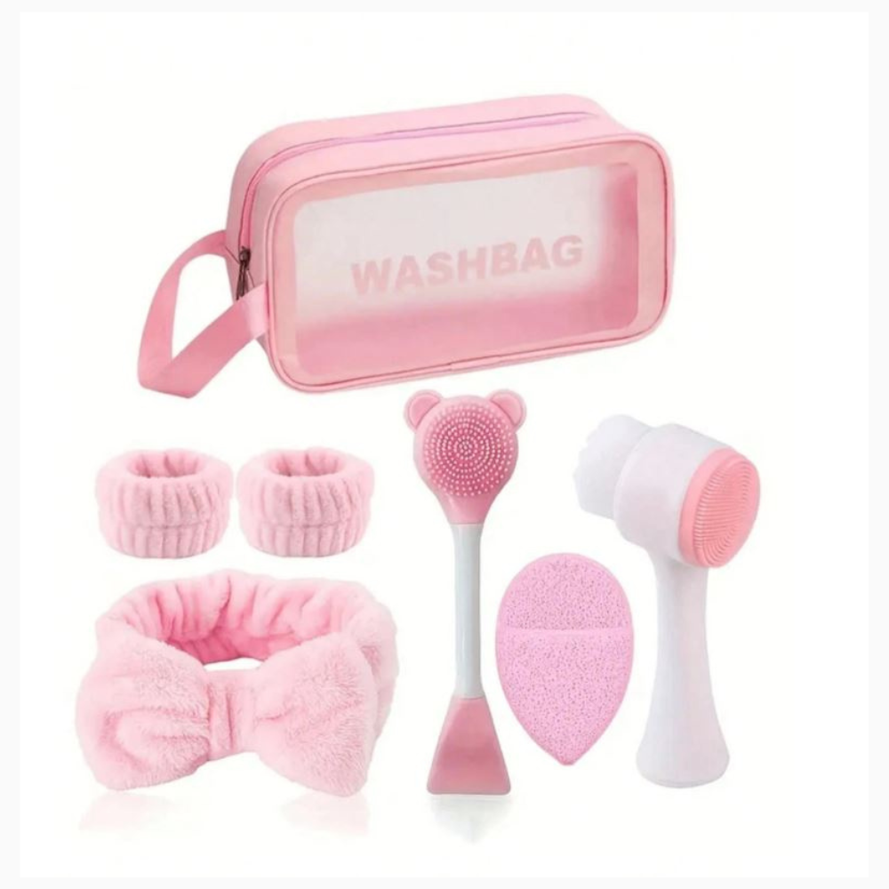 7-Piece Facial Cleansing Set, Deep Cleansing Beauty Spa Mask Brush Set, Soft Velvet Headband, Hair Tie Set