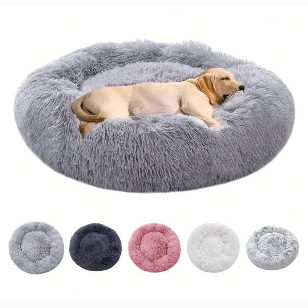 LIVINGANDHOME Living And Home 1 Piece Plush Material Donut Shape Soft Filling Calming Round Dog Cuddler Bed