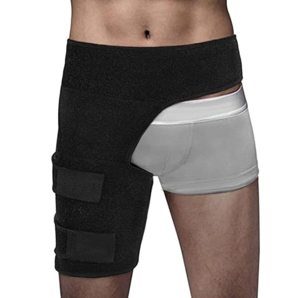 Neoprene Compression Wrap for Groin Hip Thigh Quad Hamstring Joints Sciatica Nerve Pain Relief Strap (1PC) - Fits Men and Women (Black)