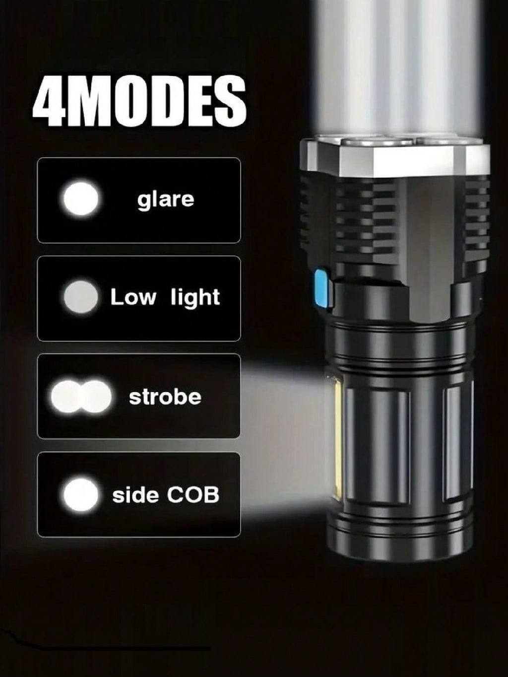 1PC USB Rechargeable Flashlight, 4 Led Super Bright Portable, Suitable For Outdoor Camping Emergencies
