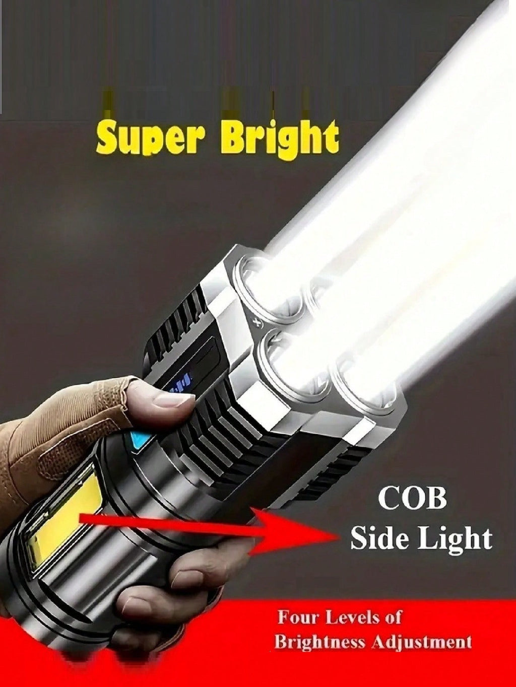 1PC USB Rechargeable Flashlight, 4 Led Super Bright Portable, Suitable For Outdoor Camping Emergencies
