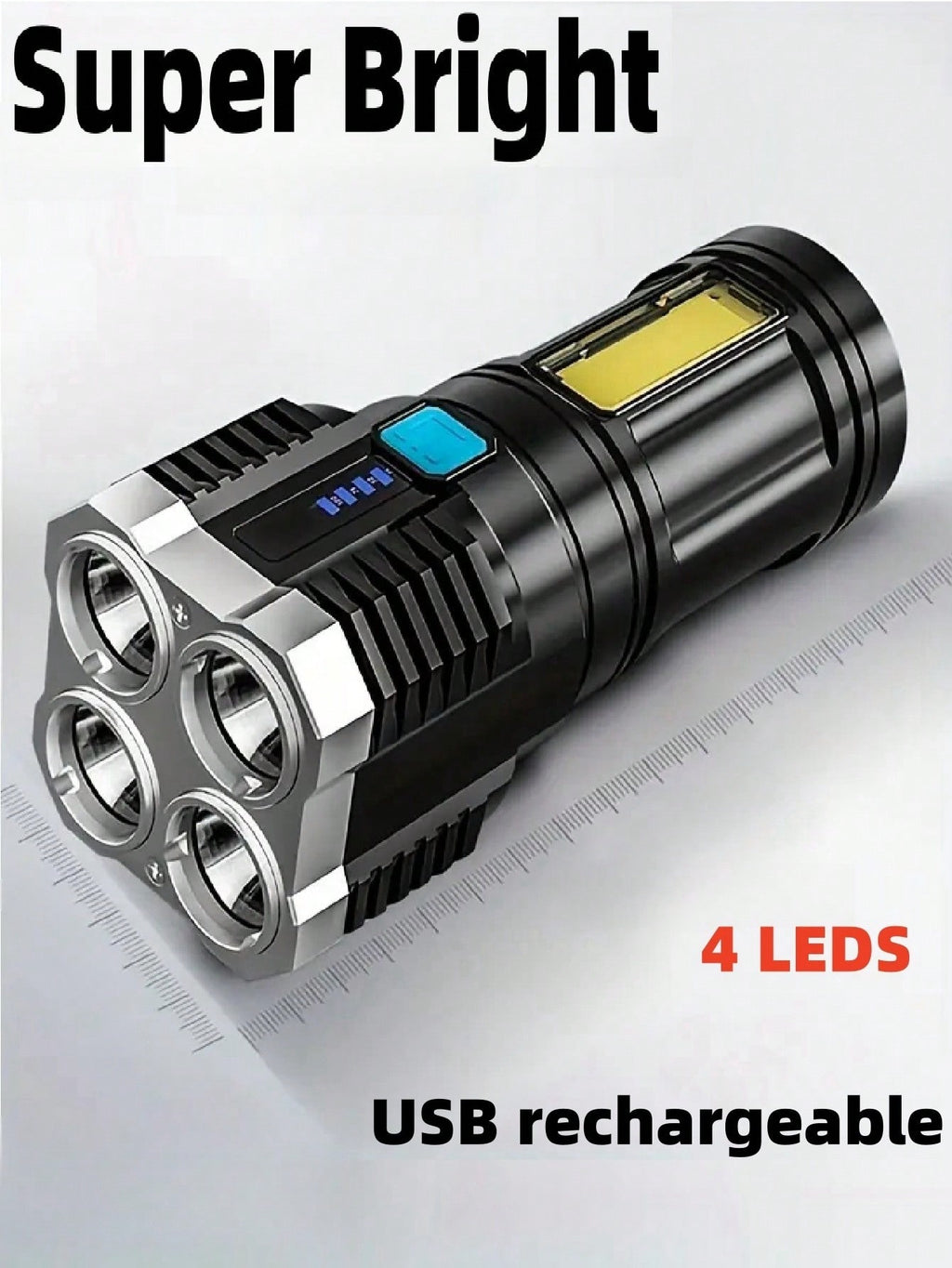 1PC USB Rechargeable Flashlight, 4 Led Super Bright Portable, Suitable For Outdoor Camping Emergencies