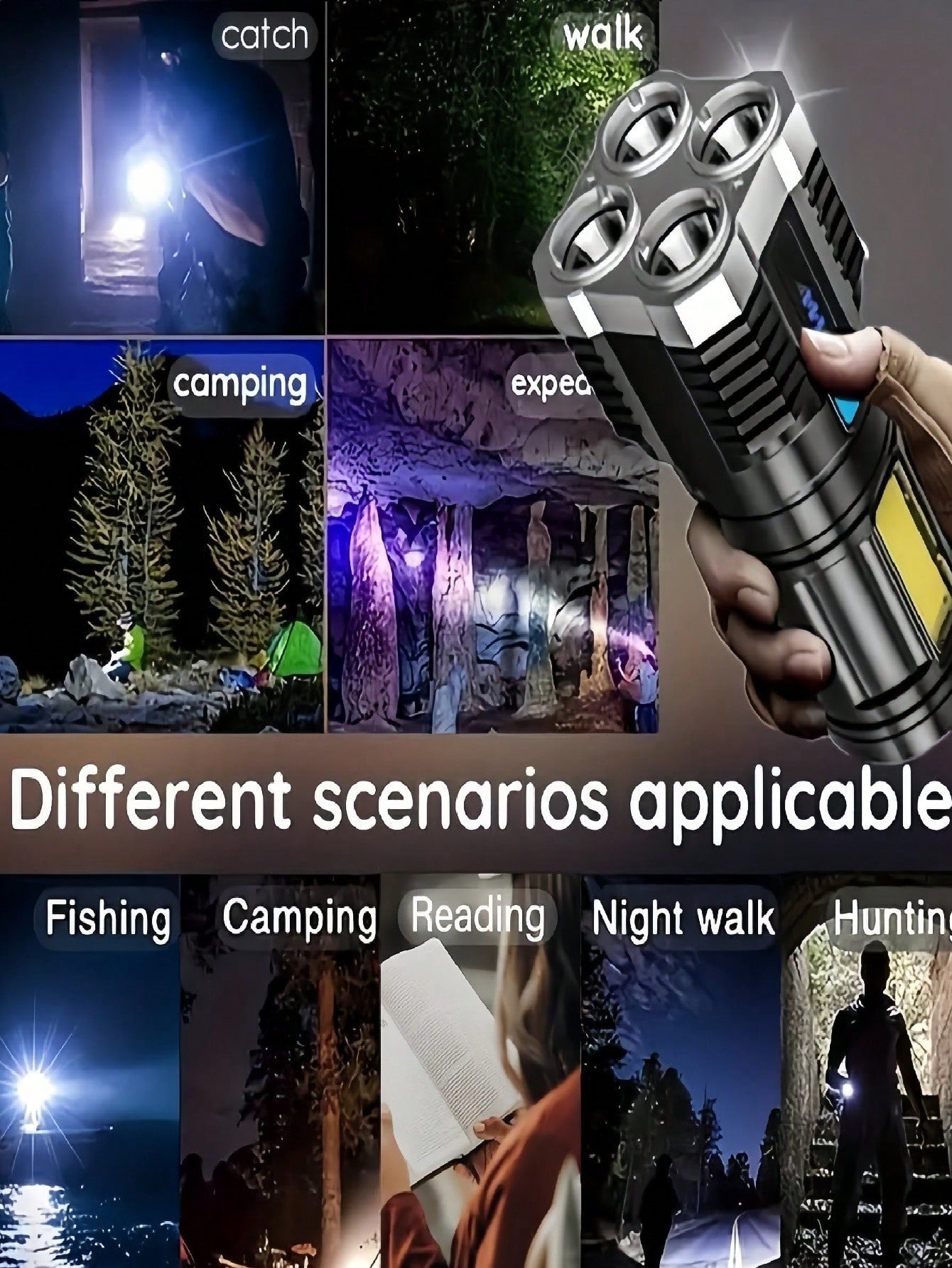 1PC USB Rechargeable Flashlight, 4 Led Super Bright Portable, Suitable For Outdoor Camping Emergencies