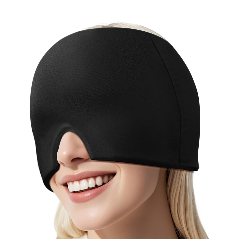MIGRAIN CAP 360º Cold/Hot Gel Adjustable for Migraine + Reusable Gel Patches for Tired Eyes (Grey)