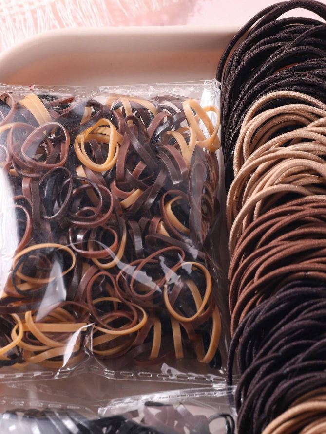 1109 Pcs Girls Hair Accessories Set, Basic Nylon Ponytail Holders Hair Ties, Black Brown Satin Hair Scrunchies,