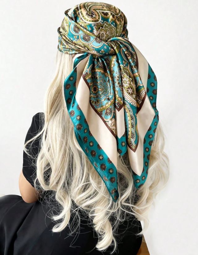 1pc 90cm Paisley Pattern Square Scarf For Daily Use As Bandana, Headwrap, Or Headscarf Bandana