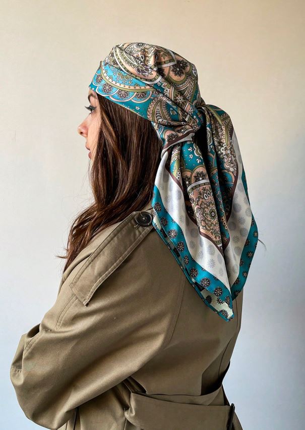 1pc 90cm Paisley Pattern Square Scarf For Daily Use As Bandana, Headwrap, Or Headscarf Bandana