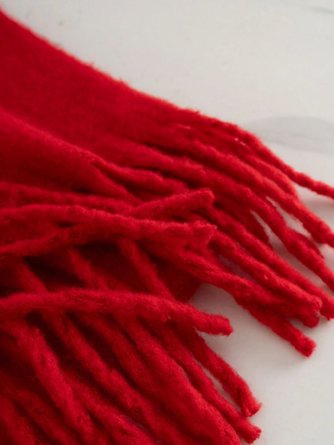 1pc Solid Color Scarf, Winter Warm Neck, Thickened Wool Knitted Thick Fringed Shawl, Can Be Worn