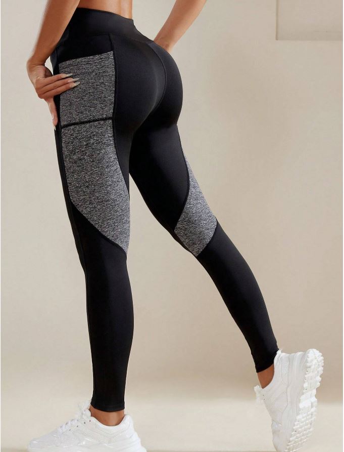 Women High Waist Tummy Control Pockets Contrast Color Yoga Pants Sports Leggings