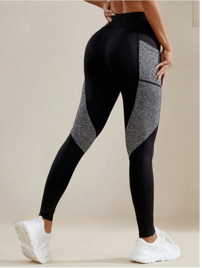 Women High Waist Tummy Control Pockets Contrast Color Yoga Pants Sports Leggings
