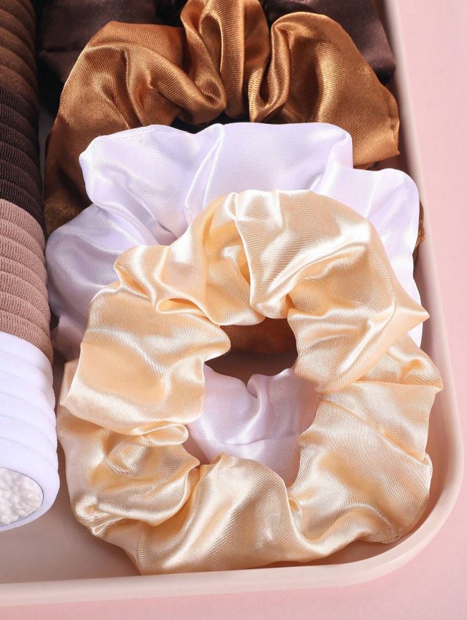 1109 Pcs Girls Hair Accessories Set, Basic Nylon Ponytail Holders Hair Ties, Black Brown Satin Hair Scrunchies,
