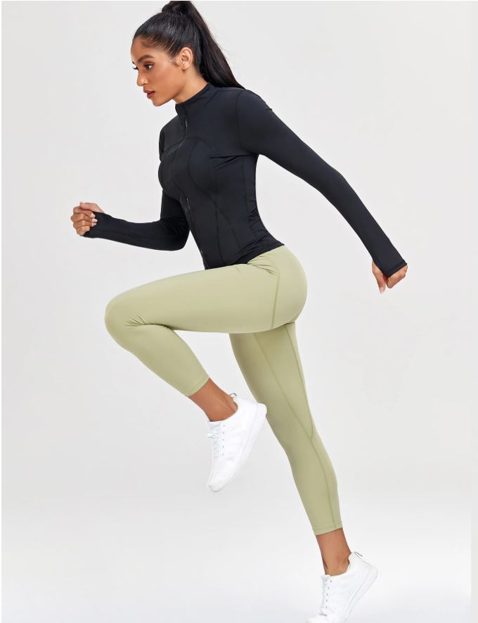 1pc Women Sport Jacket With Thumb Hole, Slim Fit For Running Yoga