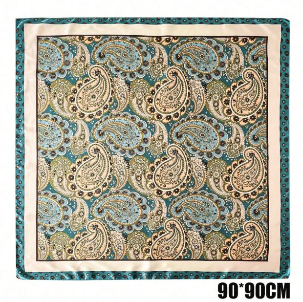 1pc 90cm Paisley Pattern Square Scarf For Daily Use As Bandana, Headwrap, Or Headscarf Bandana