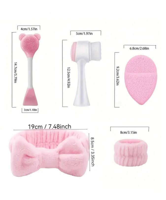 7-Piece Facial Cleansing Set, Deep Cleansing Beauty Spa Mask Brush Set, Soft Velvet Headband, Hair Tie Set