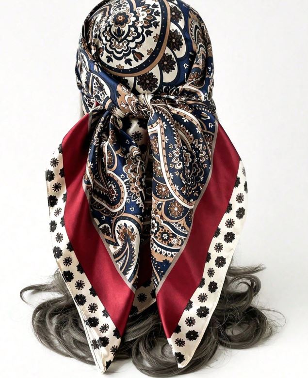 1pc 90cm Paisley Pattern Square Scarf For Daily Use As Bandana, Headwrap, Or Headscarf Bandana