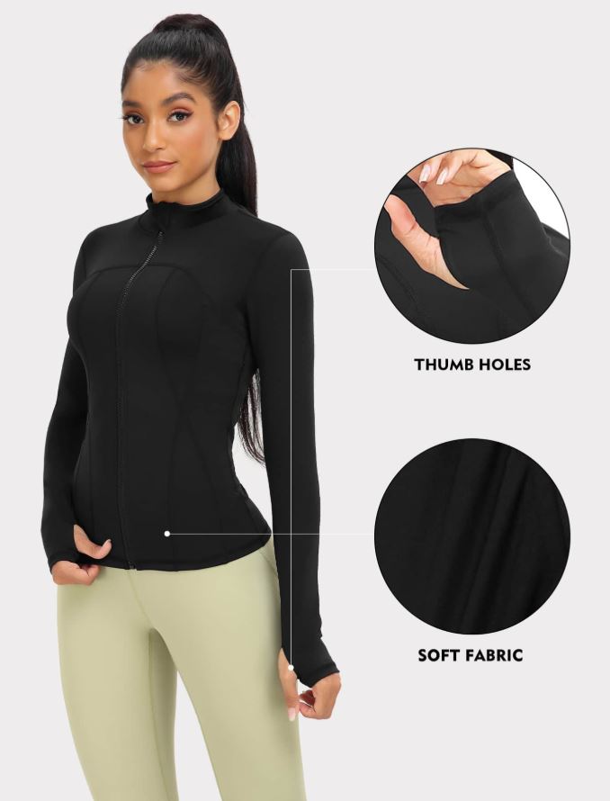 1pc Women Sport Jacket With Thumb Hole, Slim Fit For Running Yoga
